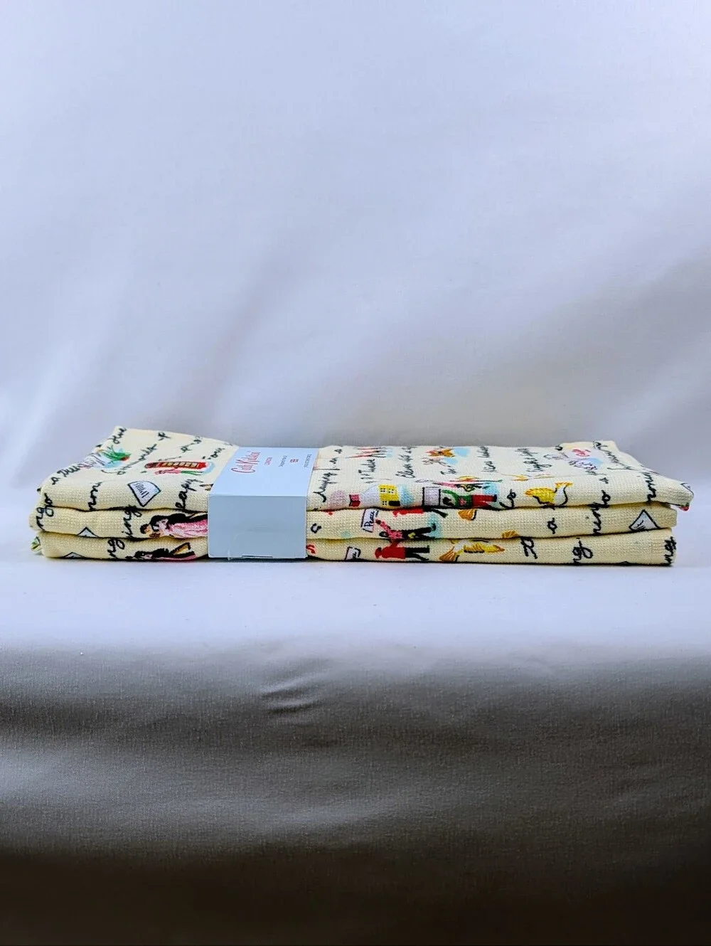 12 Days Of Christmas Kitchen Towels Set Of 3 Multicolor Cream 100% Cotton NWT